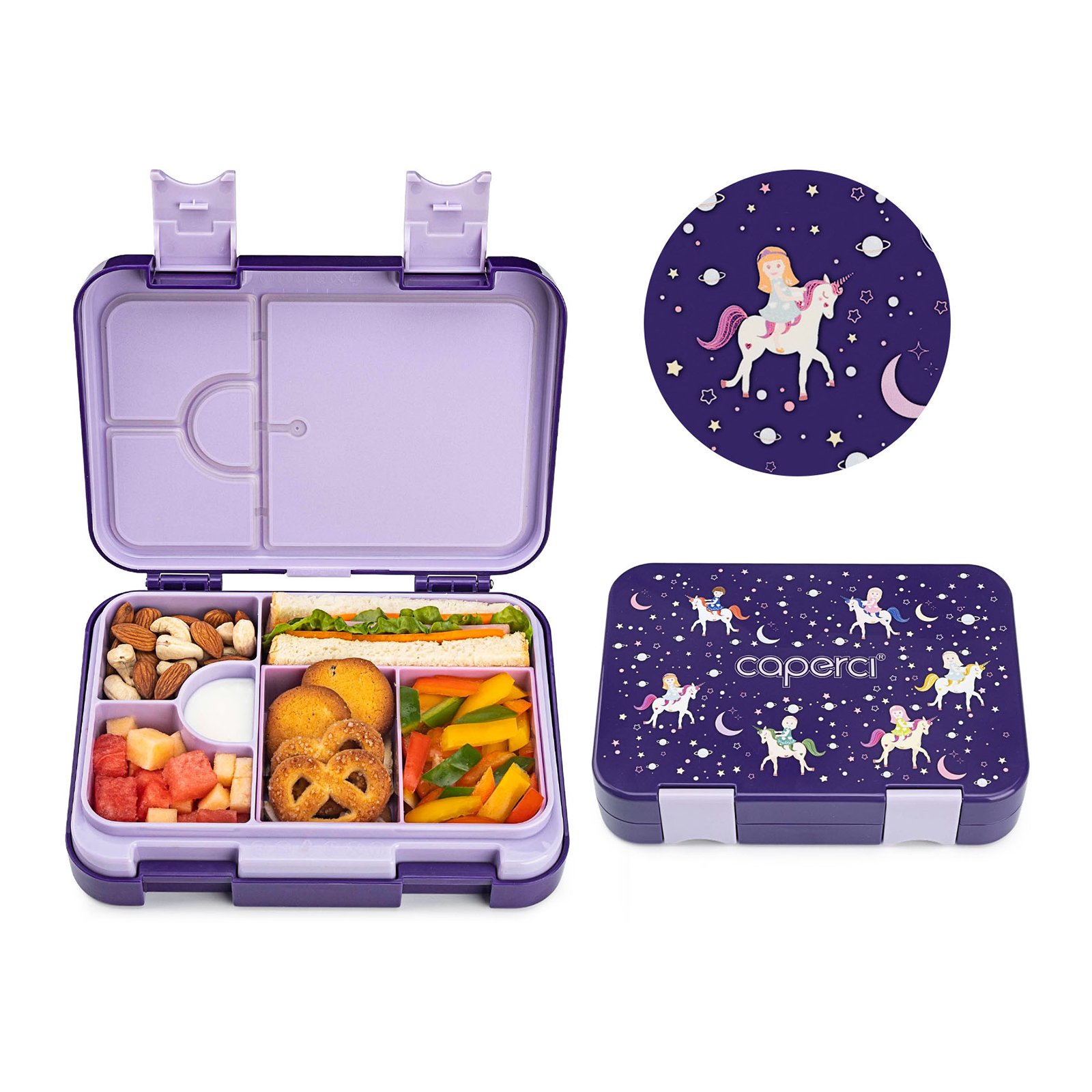 Caperci Bento Box for Kids Adult, Leak-Proof 3 Compartments Adult Lunch  Container Kids Bento Box (with Fork and Spoon), BPA-Free, 900ml (Purple) 
