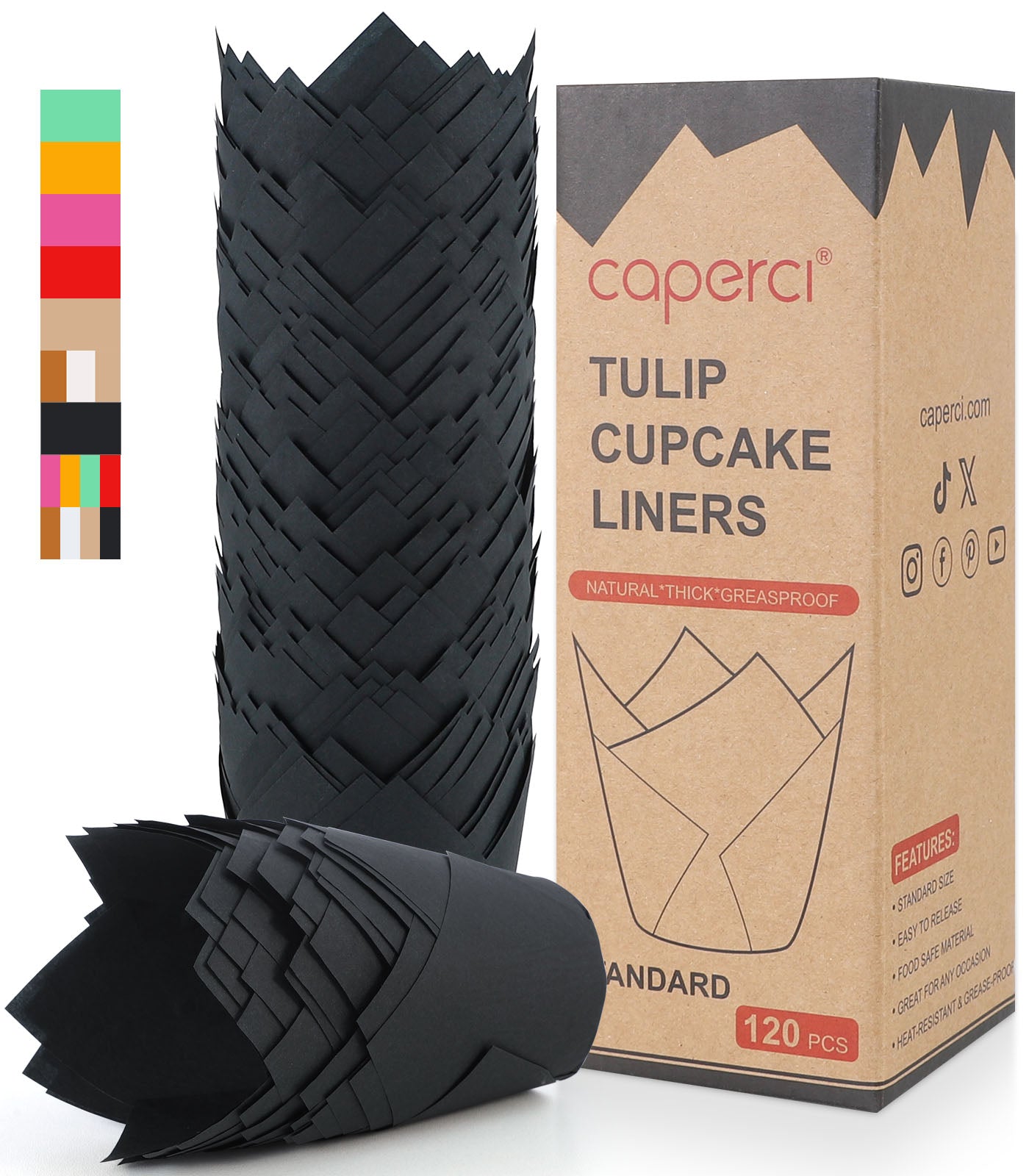 Caperci Standard Tulip Cupcake Liners for Baking 120 Counts - Greasepr