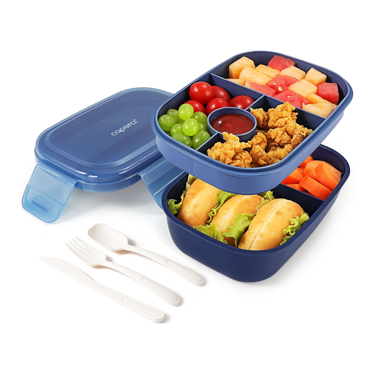 Caperci Stackable Bento Box Adult Lunch Box - Navy Blue