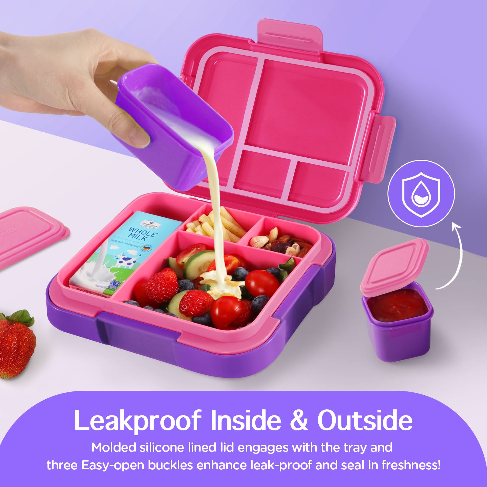 Caperci Bento Lunch Box for Kids with Thermos - Leakproof 4-Compartment  Lunch Food Containers for Kids and Teens, Two Temperature Zones, Versatile  (Purple) 