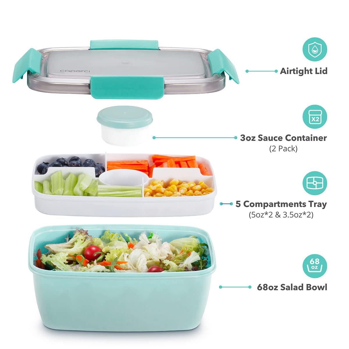 Caperci Large Salad Container Bowl for Lunch