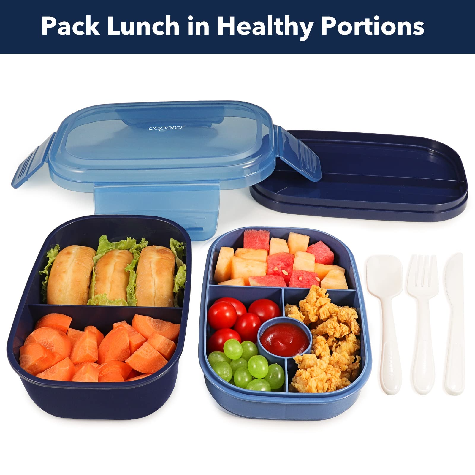 Caperci Bento Lunch Box for Kids - Large 4.8 Cups Lunch Container with 2  Modular Containers - 4 Compartments, Leak-Proof, Portable Handle