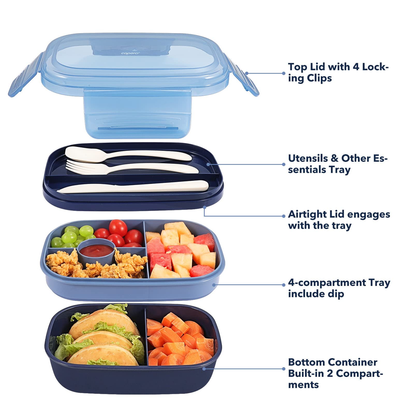  Caperci Versatile Bento Lunch Box for Kids - Leakproof  6-Compartment Children's Lunch Container with Removable Compartment - Ideal  Portions Size for Ages 3 to 7, BPA-Free Materials (Blue) : Home & Kitchen
