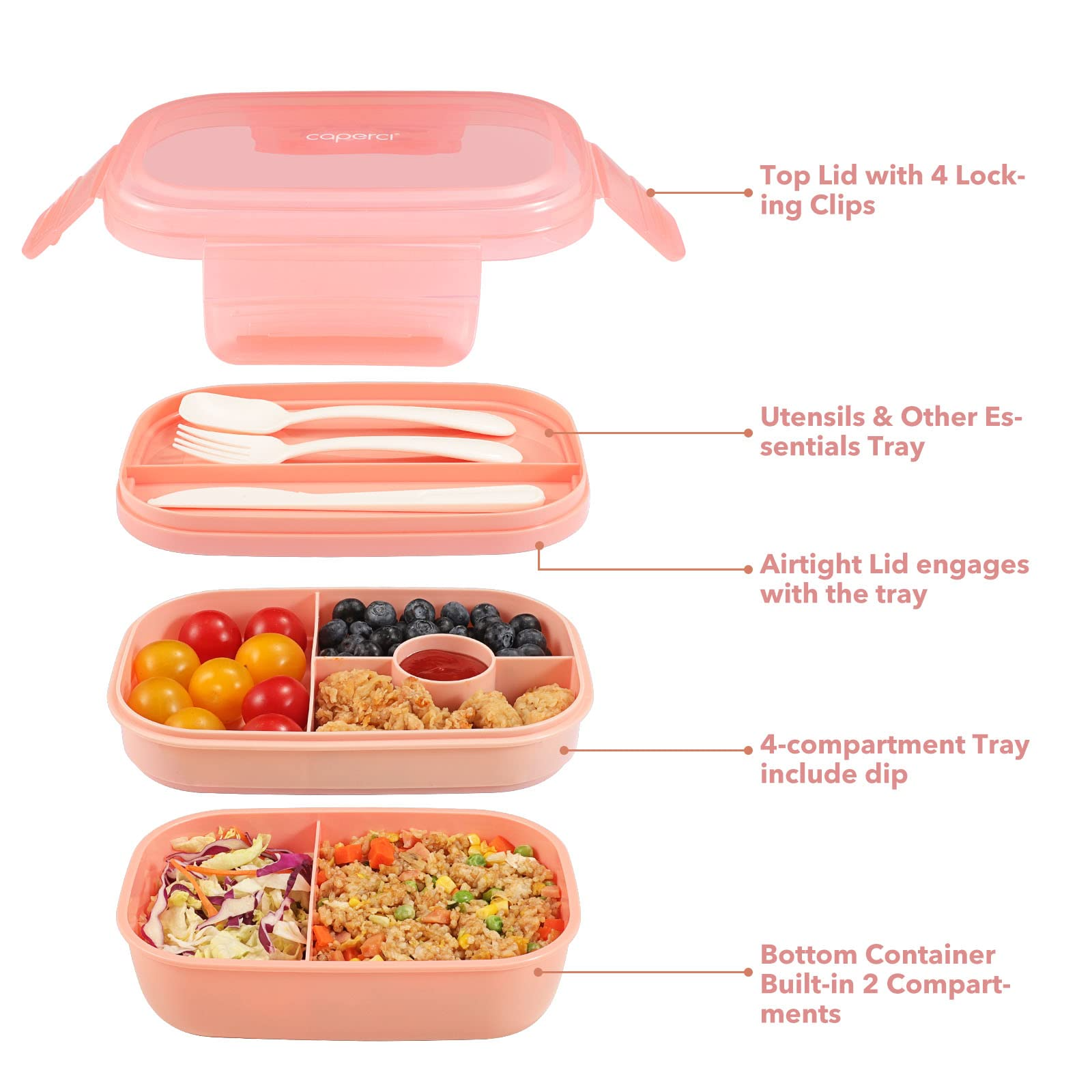 Caperci Large Salad Container for Lunch - Better Adult Bento Lunch