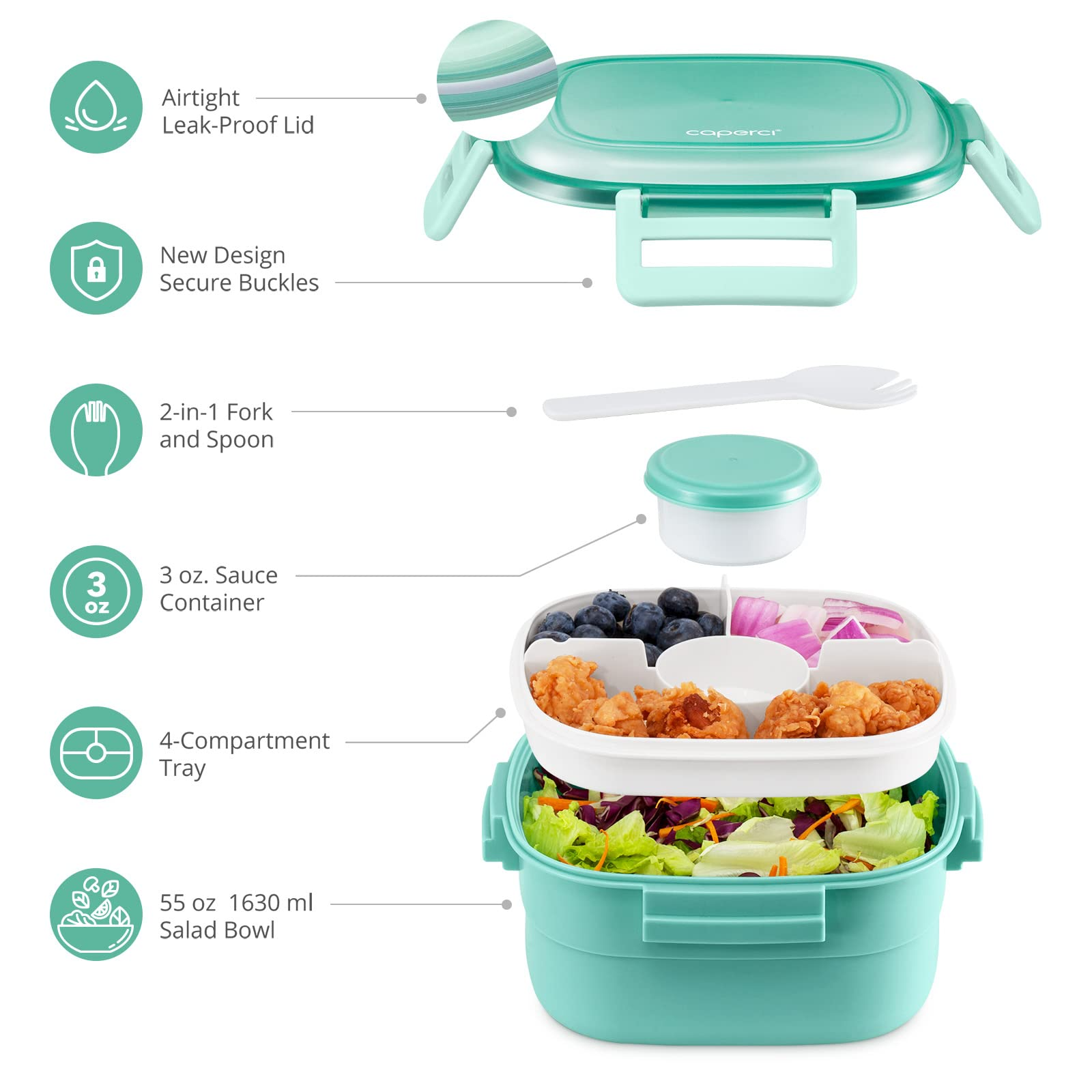 Caperci Superior Salad Container for Lunch To Go